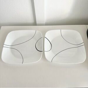 Set 2 Corelle SIMPLE LINES Square Salad Plates 9" Black & White